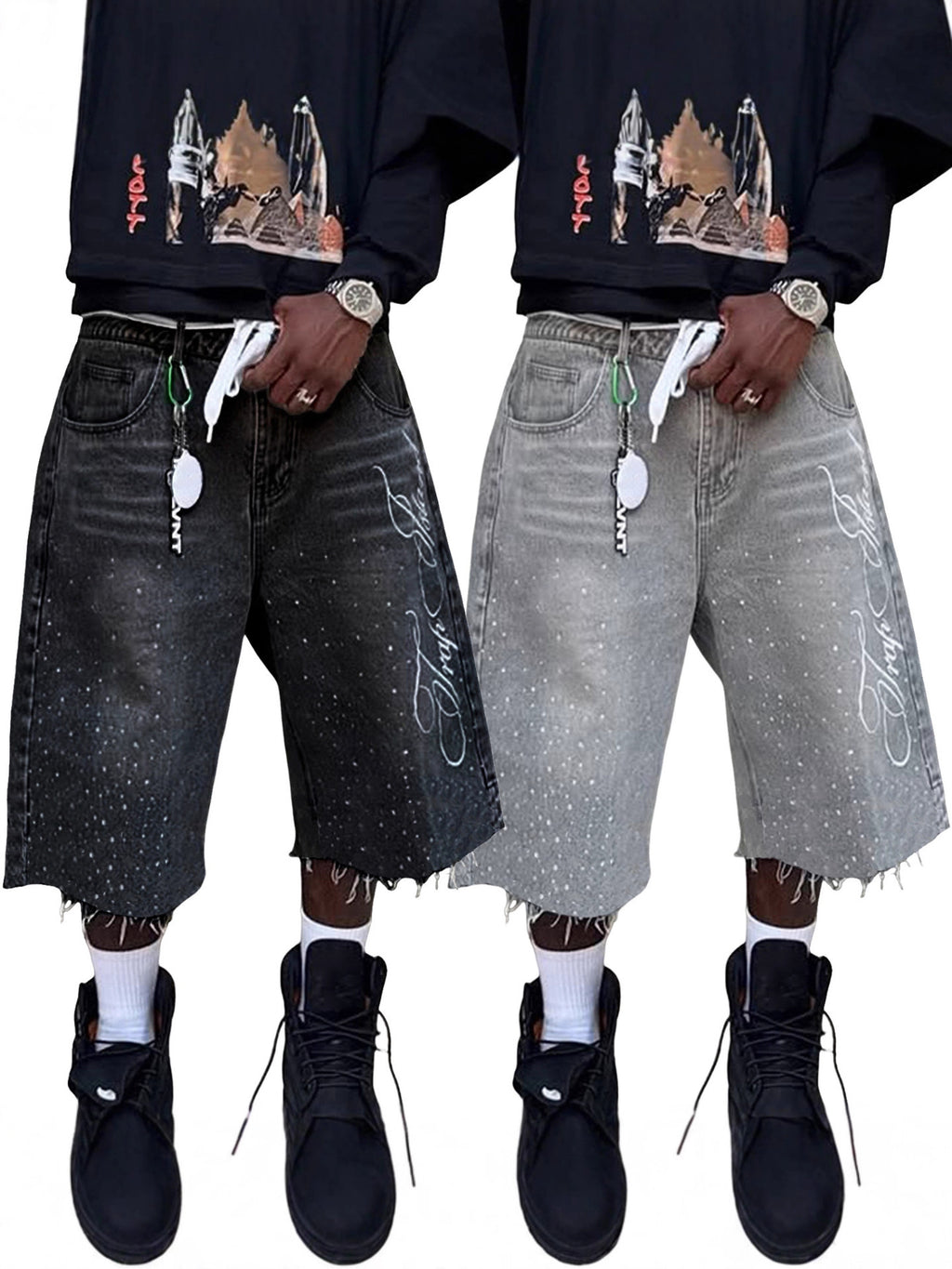 Rhinestone Embroidery Denim Shorts
